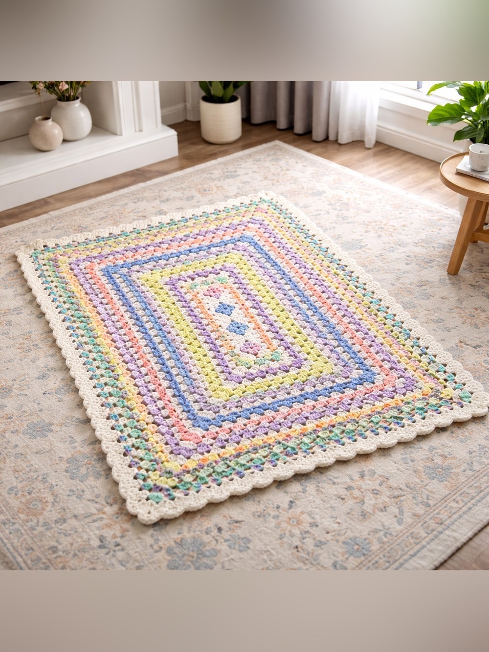 handmade crochet granny square cottagecore grandmacore pastel blanket
